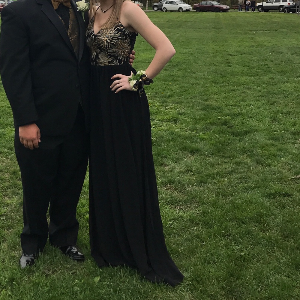 Black and gold prom dress